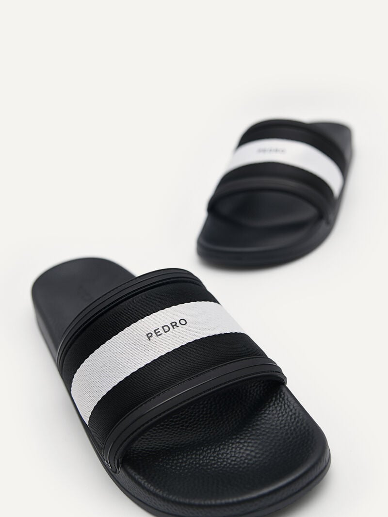Pedro Nylon Fabric Banded Slides Men Sandals Black | Q9Q-1647