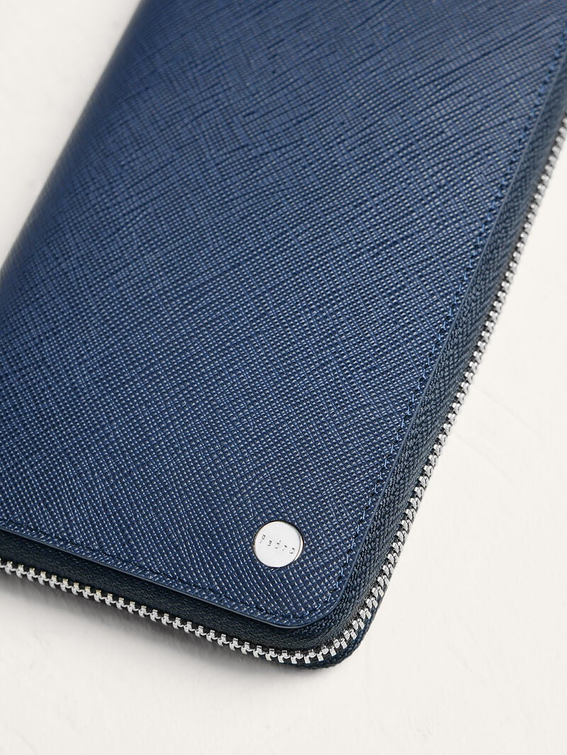 Pedro Oliver Embossed Leather Zip-Around Men Wallets Navy | Q9Q-2136