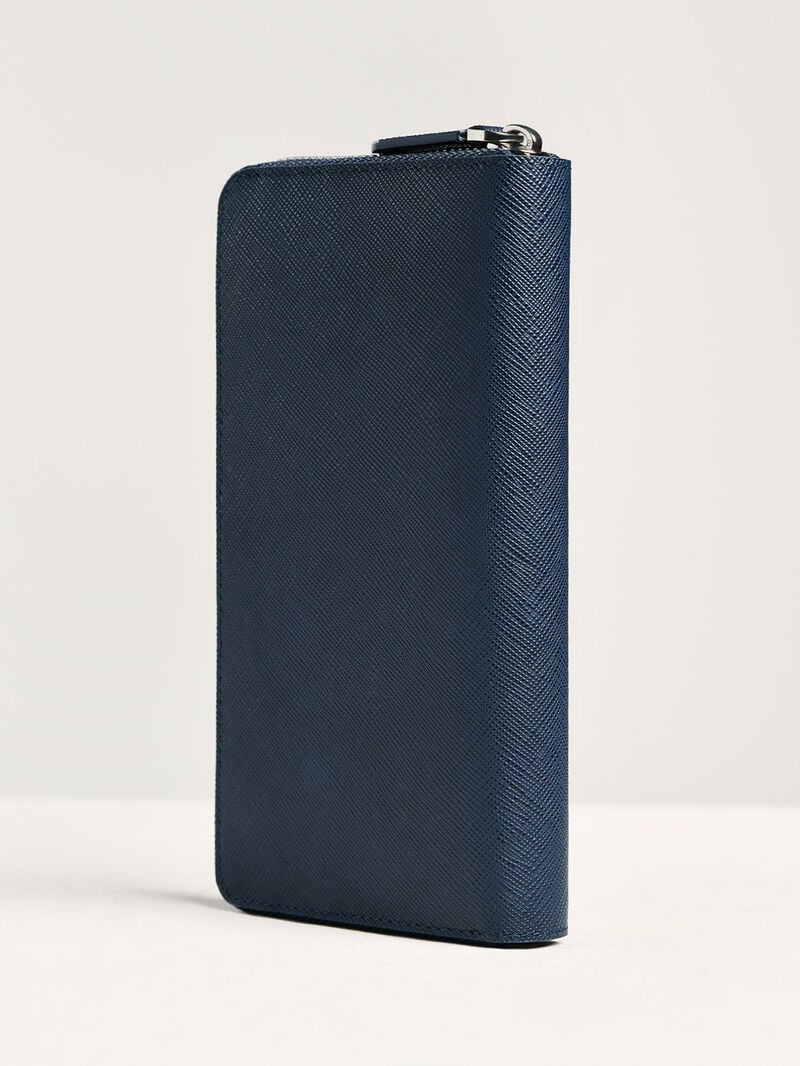 Pedro Oliver Embossed Leather Zip-Around Men Wallets Navy | Q9Q-2136
