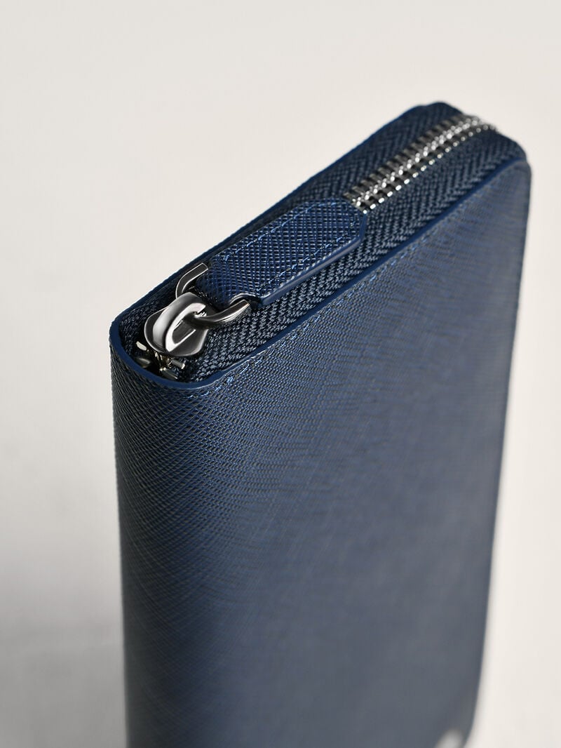 Pedro Oliver Embossed Leather Zip-Around Men Wallets Navy | Q9Q-2136