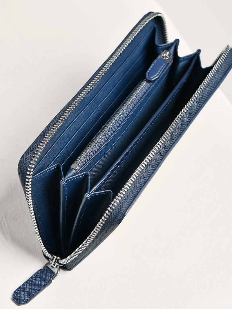 Pedro Oliver Embossed Leather Zip-Around Men Wallets Navy | Q9Q-2136