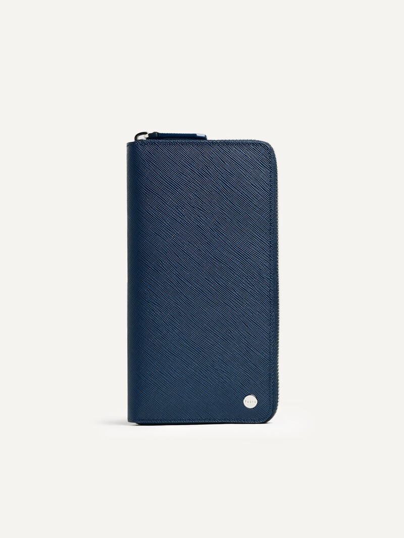 Pedro Oliver Embossed Leather Zip-Around Men Wallets Navy | Q9Q-2136
