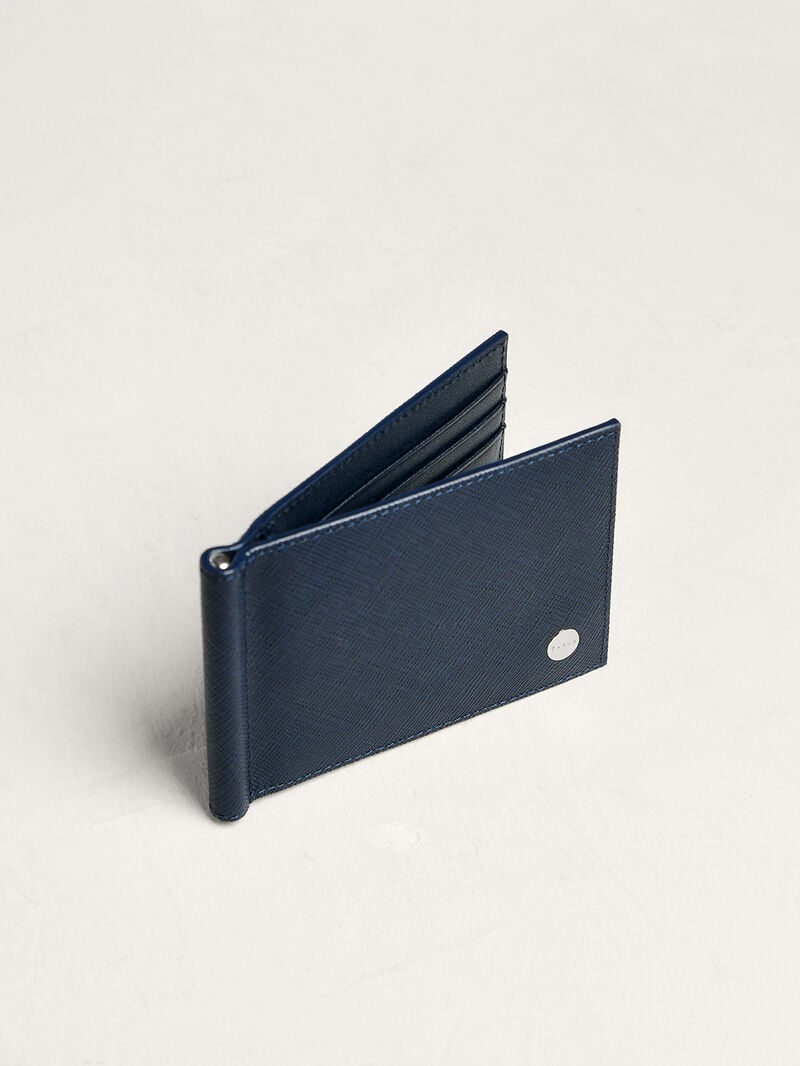 Pedro Oliver Leather Bi-Fold Money Clip Men Card Holders Navy | Q9Q-2134
