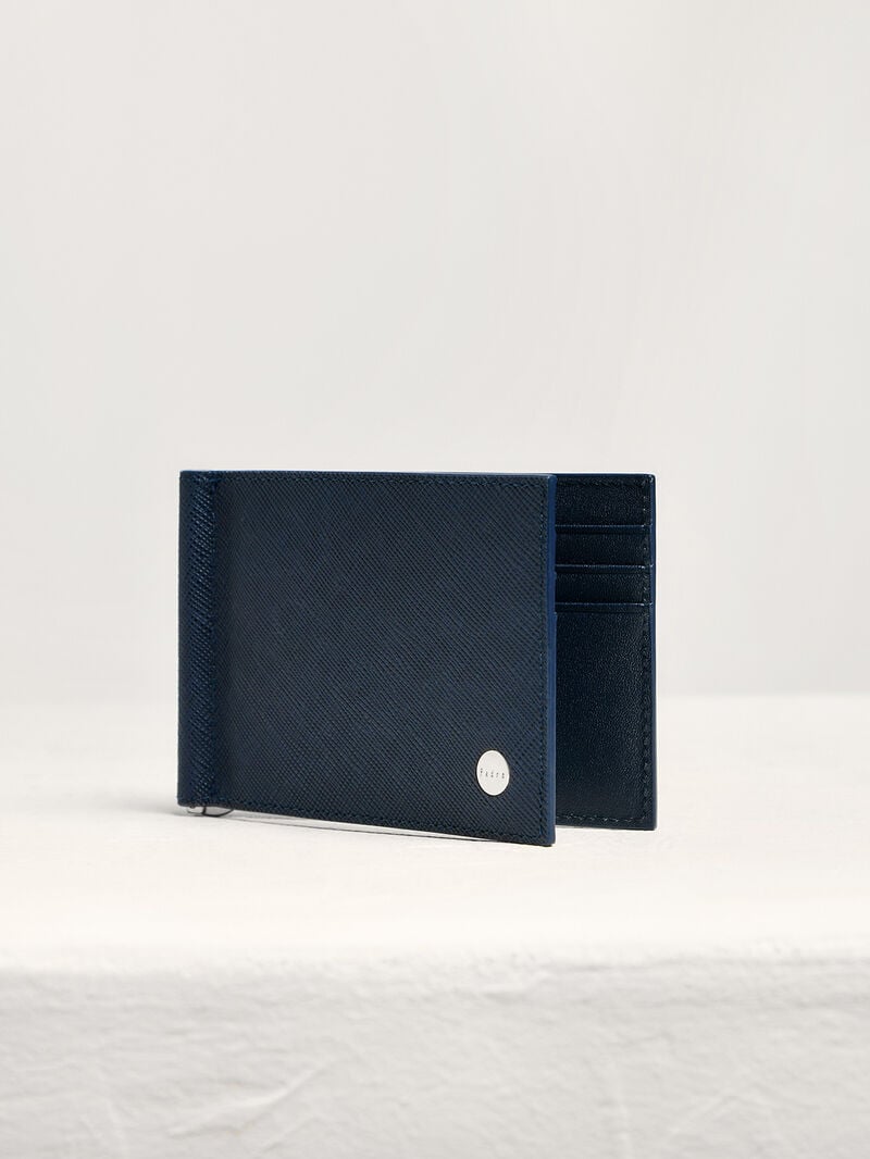Pedro Oliver Leather Bi-Fold Money Clip Men Card Holders Navy | Q9Q-2134