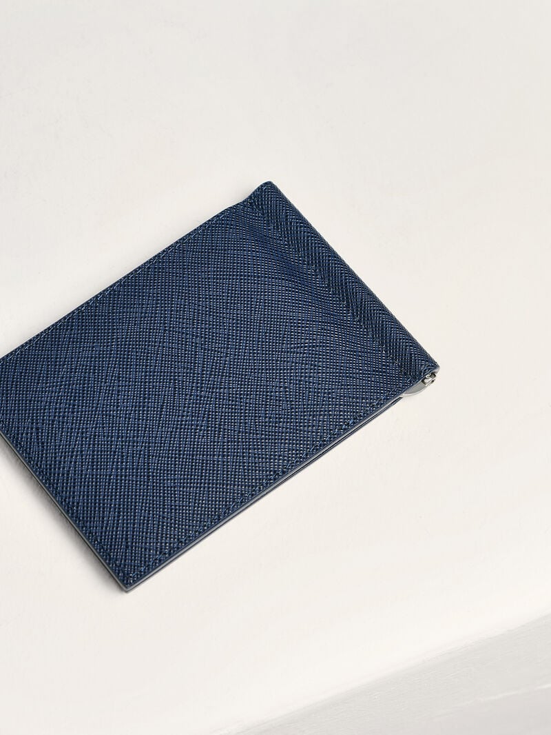 Pedro Oliver Leather Bi-Fold Money Clip Men Card Holders Navy | Q9Q-2134