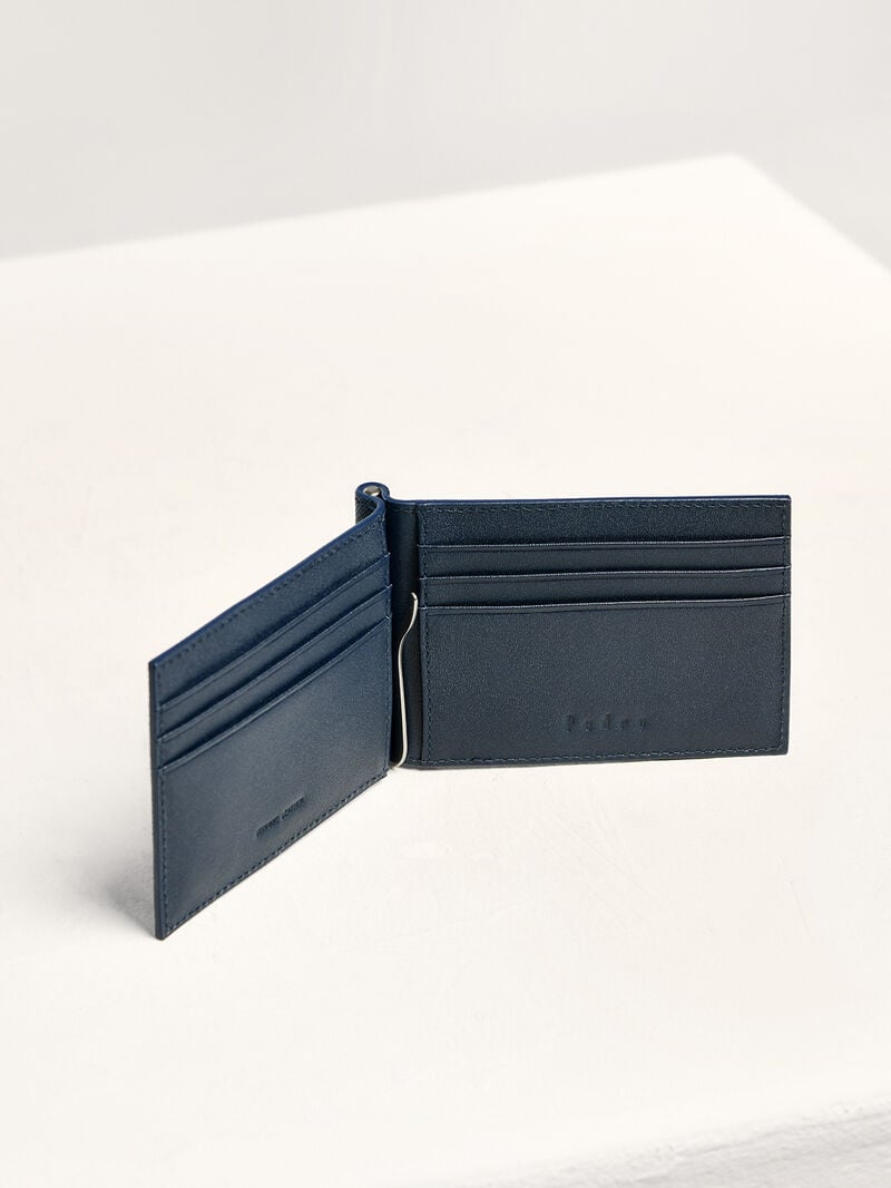 Pedro Oliver Leather Bi-Fold Money Clip Men Card Holders Navy | Q9Q-2134