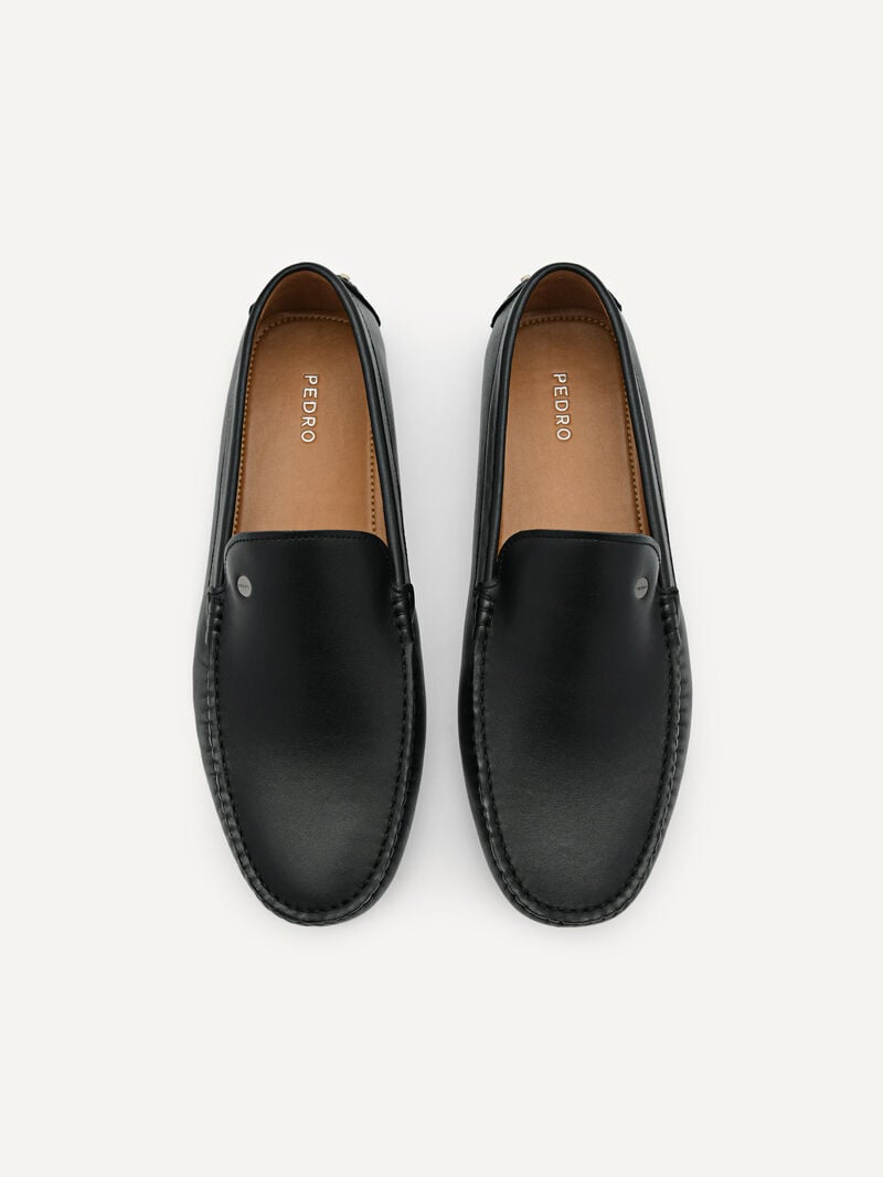 Pedro Oliver Leather Men Moccasins Black | Q9Q-2141