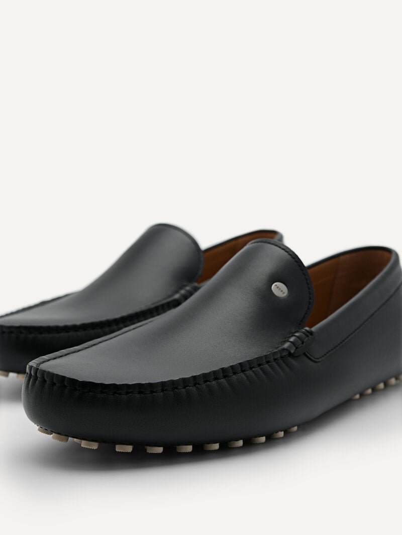 Pedro Oliver Leather Men Moccasins Black | Q9Q-2141