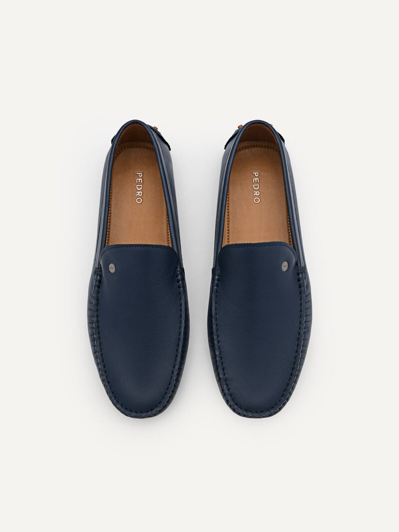 Pedro Oliver Leather Men Moccasins Navy | Q9Q-2142