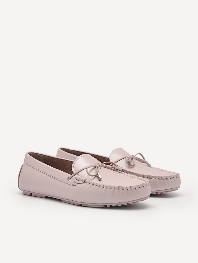 Pedro Pearlized Calf Leather Bow Moccasins Women Flats Nude | Q9Q-1622