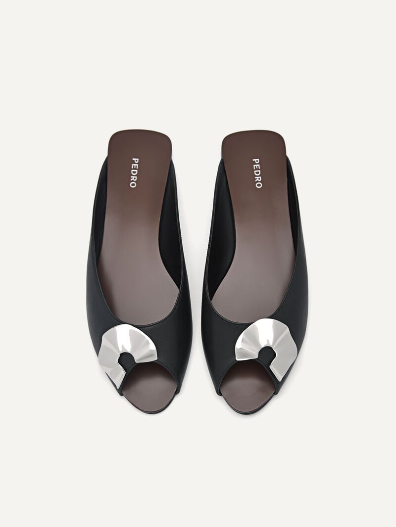 Pedro Peep Toe Slip Ons Women Flats Black | Q9Q-1620