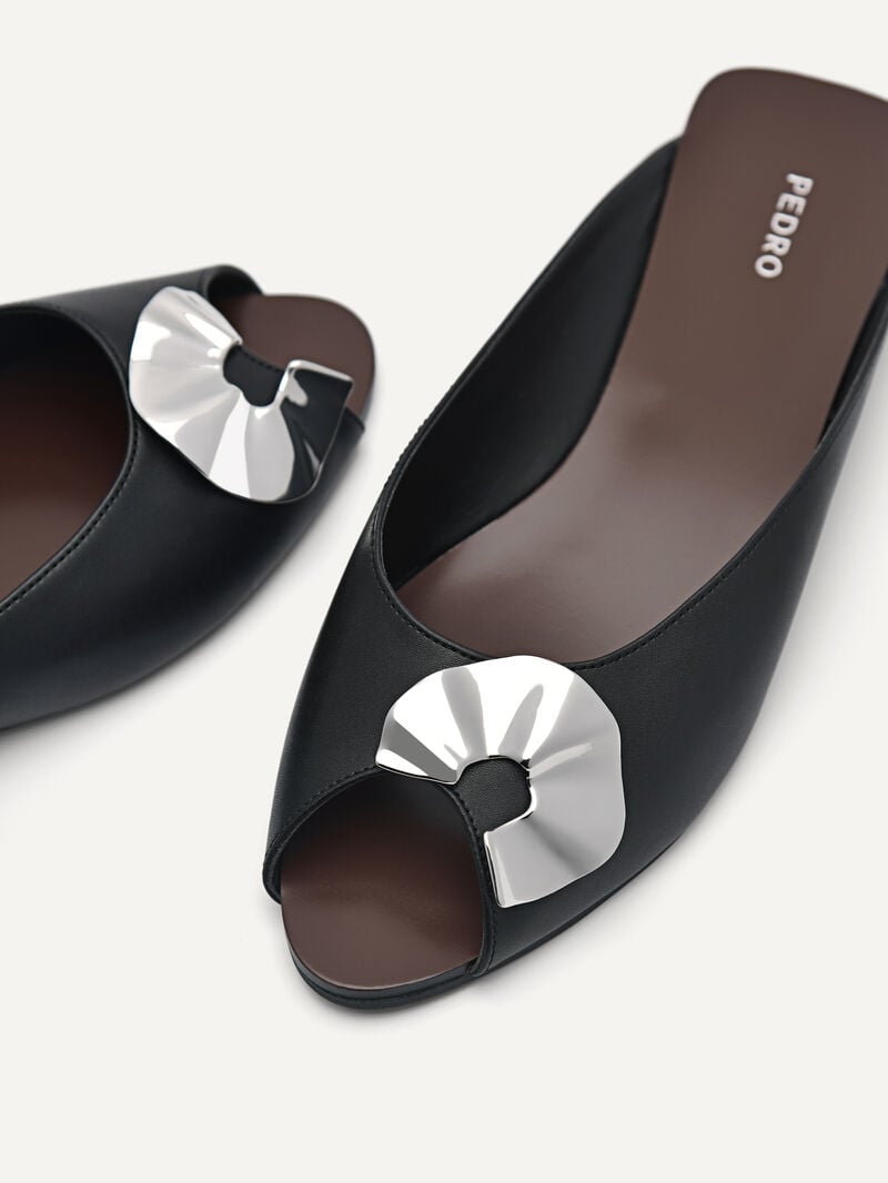 Pedro Peep Toe Slip Ons Women Flats Black | Q9Q-1620