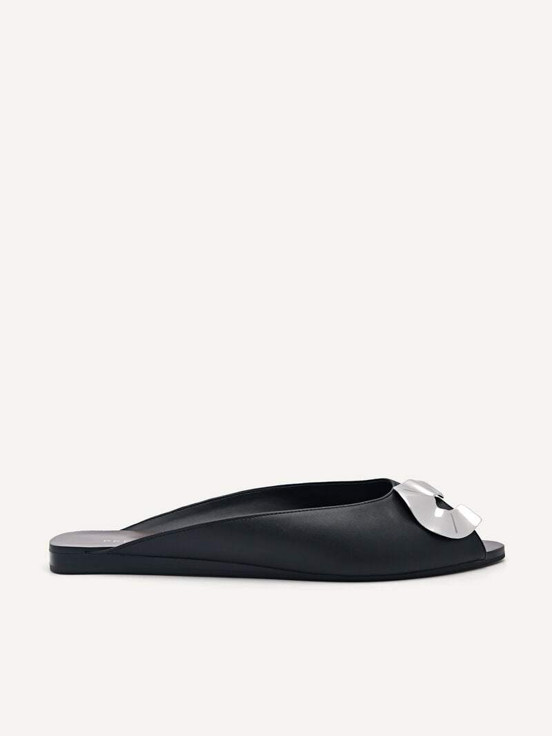 Pedro Peep Toe Slip Ons Women Flats Black | Q9Q-1620