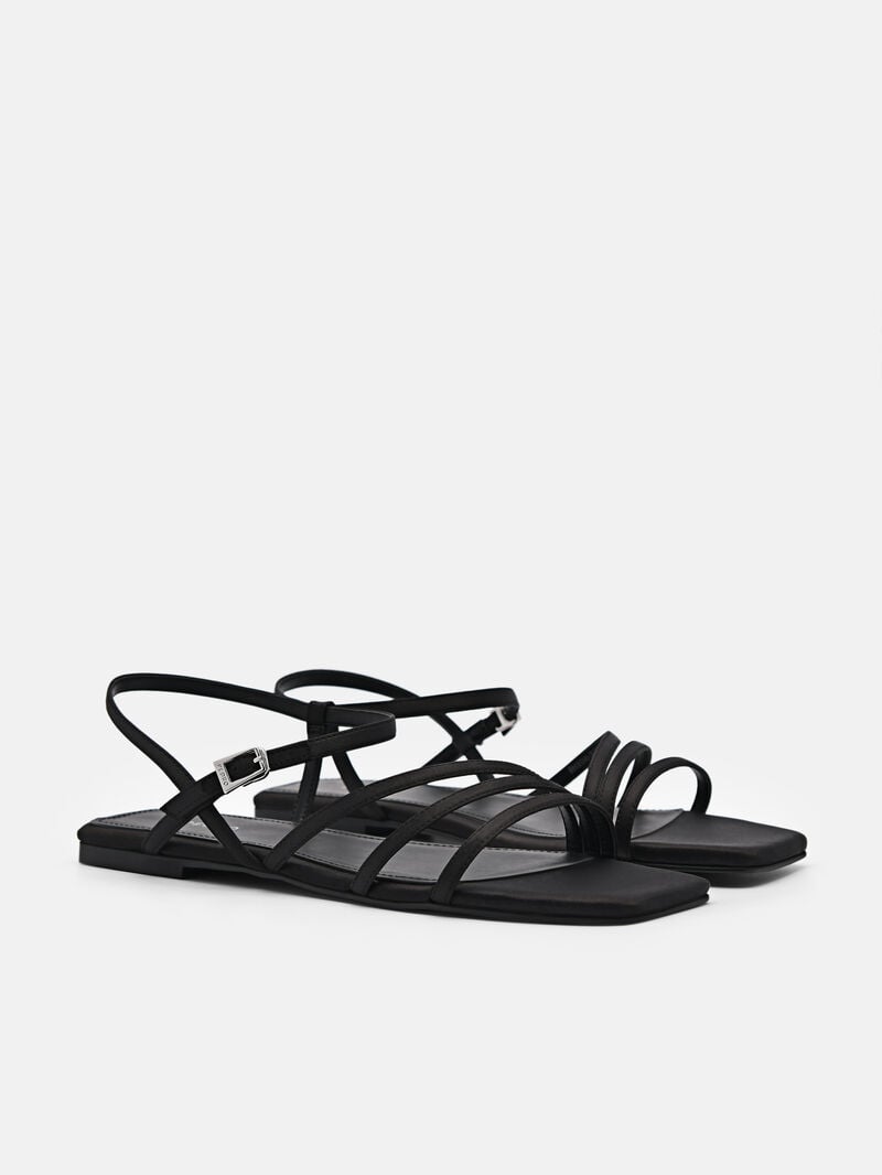 Pedro Peggy Ankle Strap Sandals Women Flats Black | Q9Q-1617