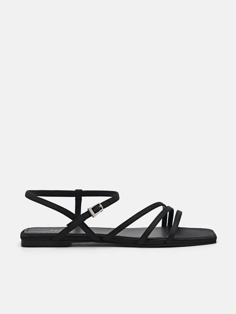 Pedro Peggy Ankle Strap Sandals Women Flats Black | Q9Q-1617