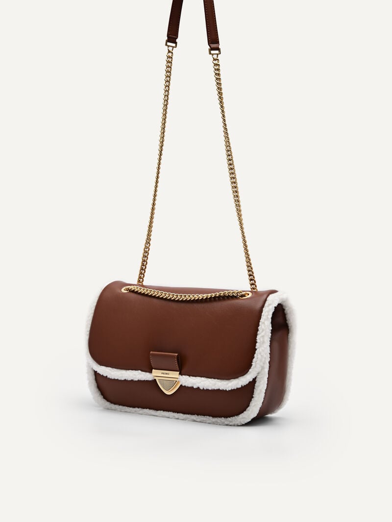 Pedro Quilted Faux Fur Bags Women Shoulder Bags Brown | Q9Q-1097