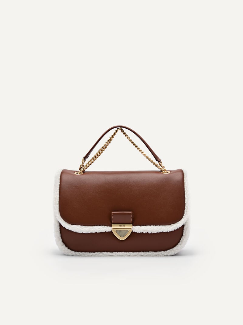Pedro Quilted Faux Fur Bags Women Shoulder Bags Brown | Q9Q-1097