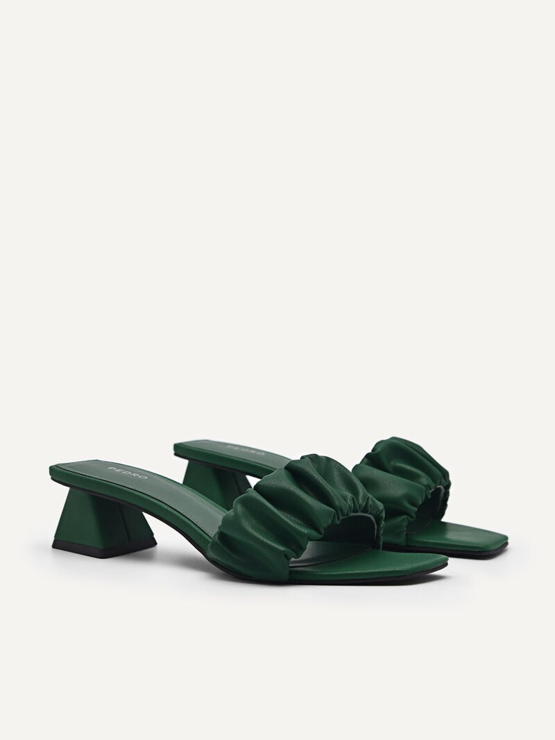 Pedro Ruched Women Mules Dark Green | Q9Q-1410