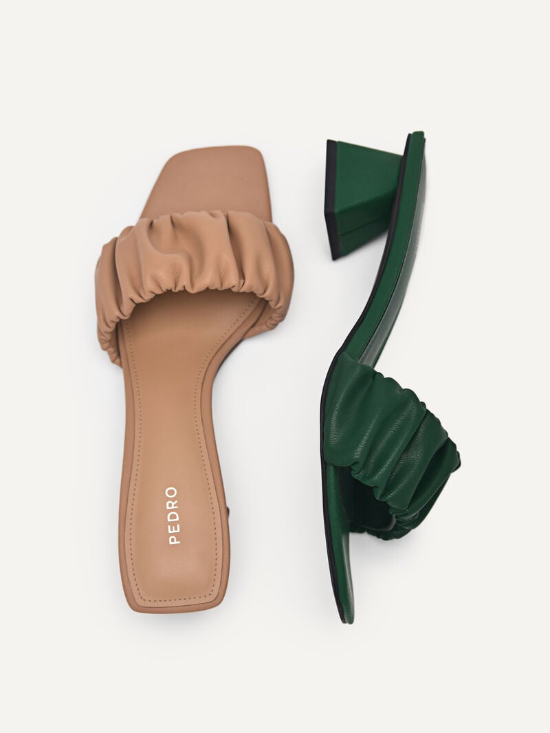 Pedro Ruched Women Mules Dark Green | Q9Q-1410
