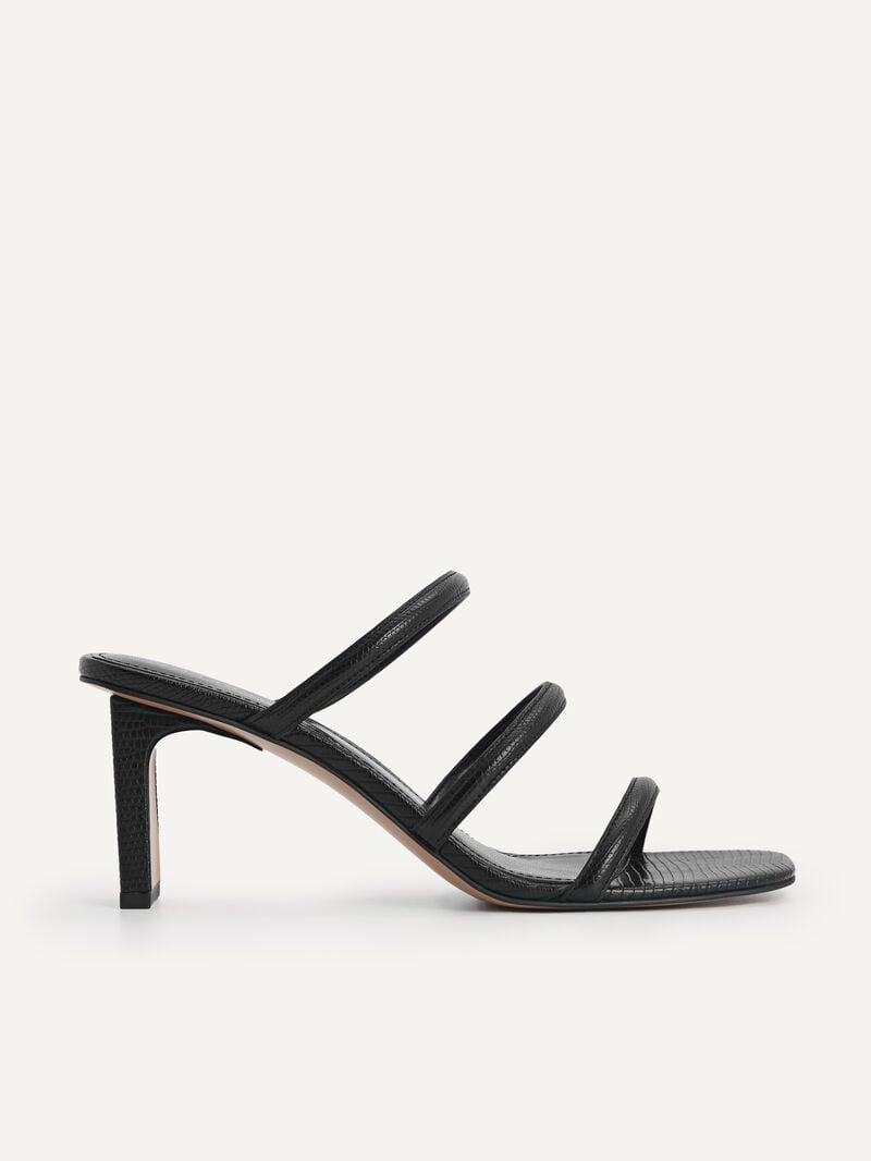 Pedro Strappy Lizard-Effect Women Heel Sandals Black | Q9Q-1386