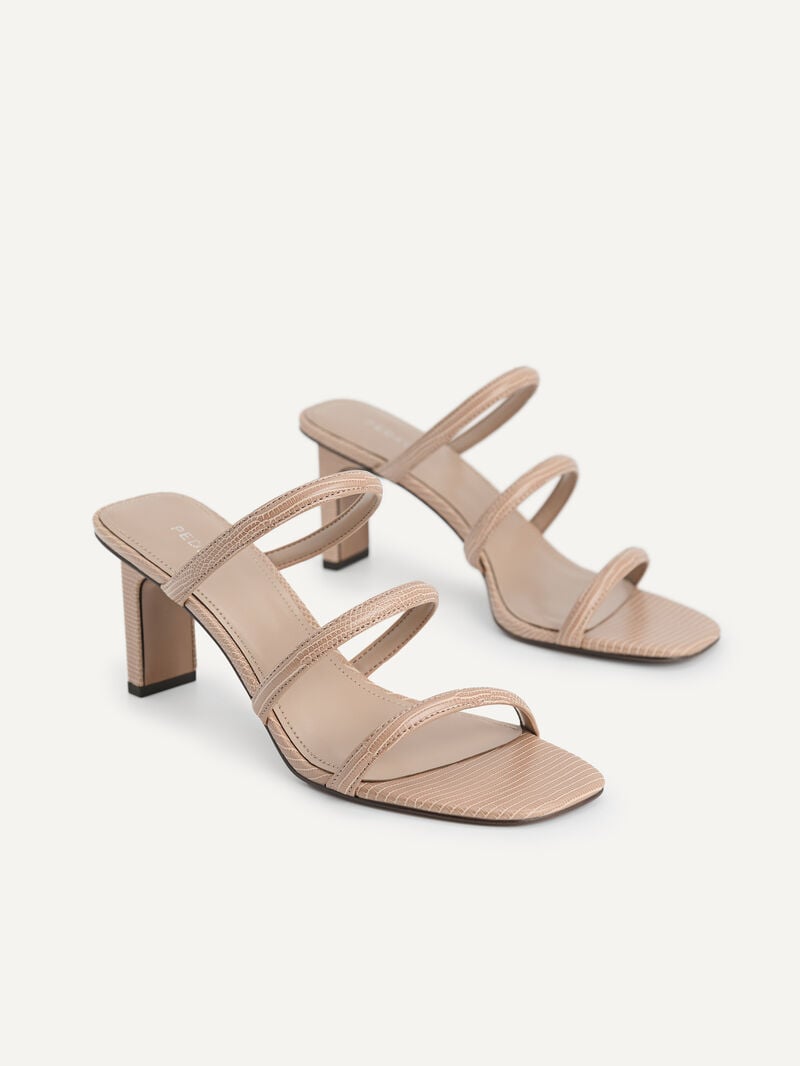 Pedro Strappy Lizard-Effect Women Heel Sandals Taupe | Q9Q-1385