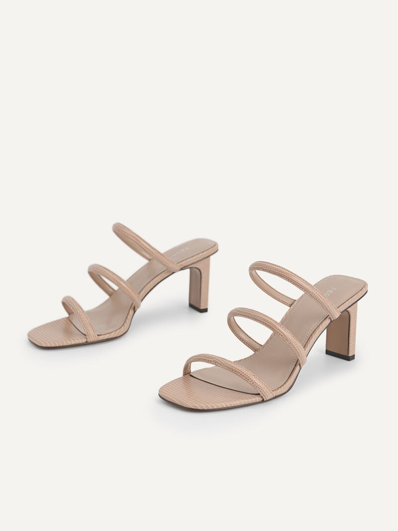 Pedro Strappy Lizard-Effect Women Heel Sandals Taupe | Q9Q-1385