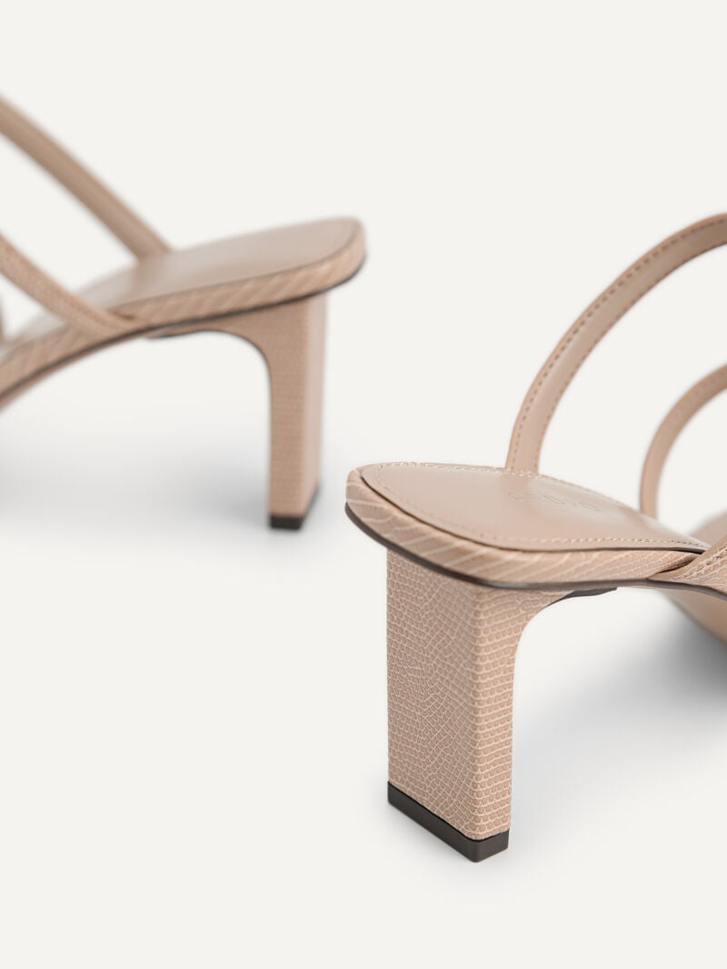 Pedro Strappy Lizard-Effect Women Heel Sandals Taupe | Q9Q-1385