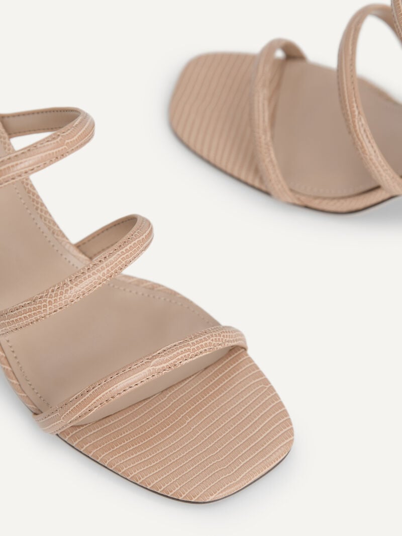 Pedro Strappy Lizard-Effect Women Heel Sandals Taupe | Q9Q-1385