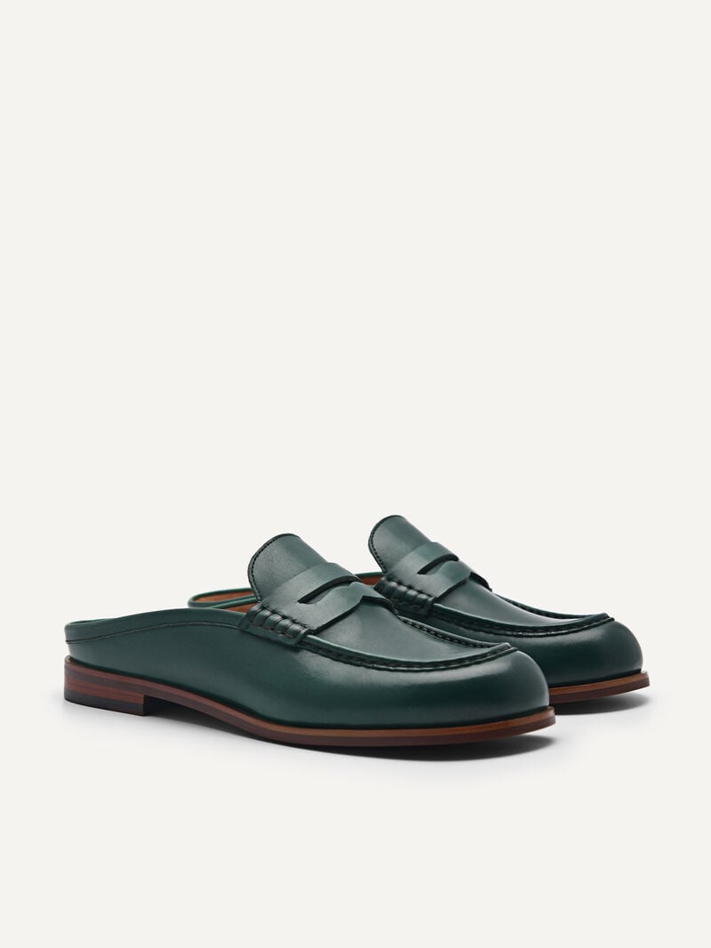 Pedro Studio Blake Leather Mules Women Flats Teal | Q9Q-2104