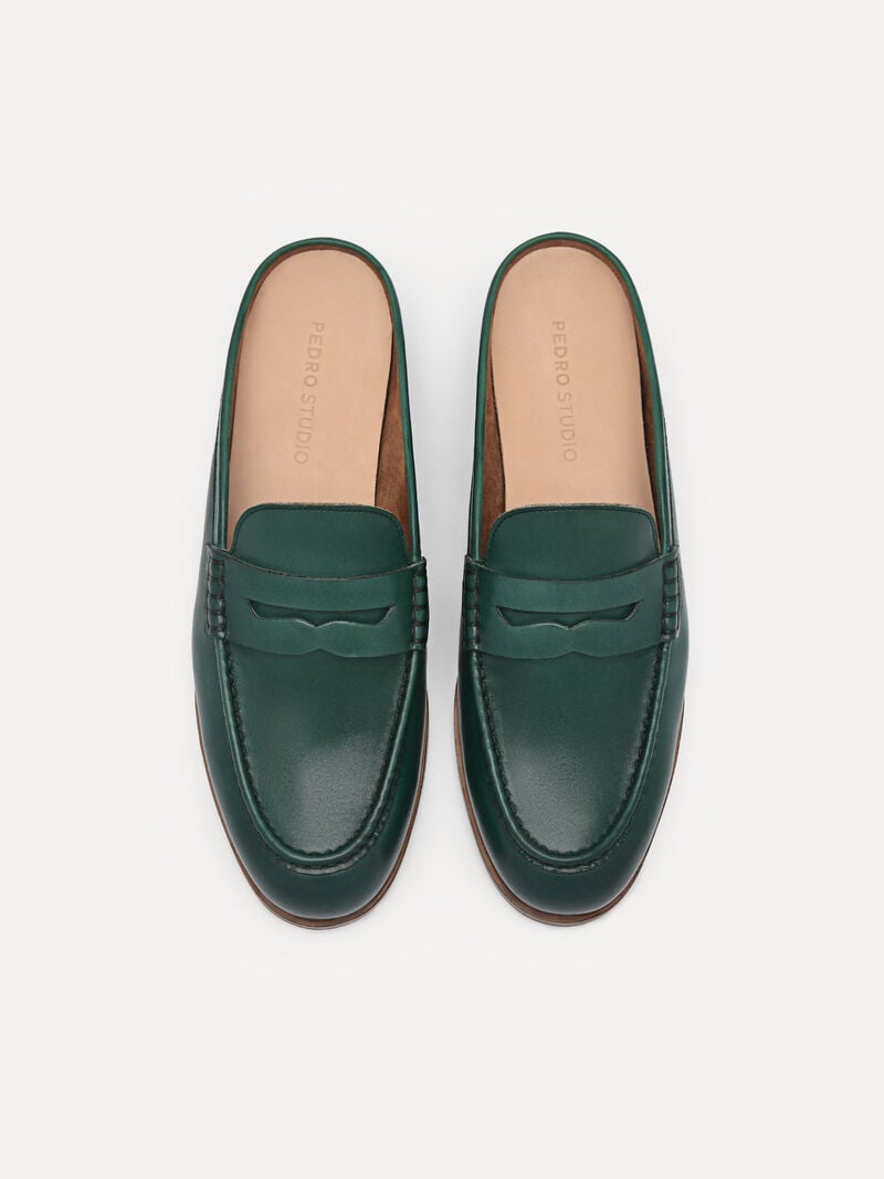 Pedro Studio Blake Leather Mules Women Flats Teal | Q9Q-2104