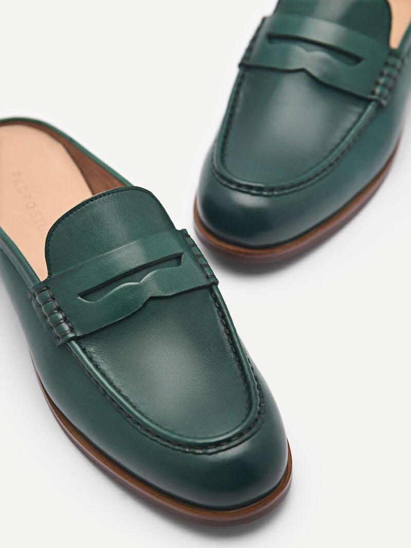 Pedro Studio Blake Leather Mules Women Flats Teal | Q9Q-2104
