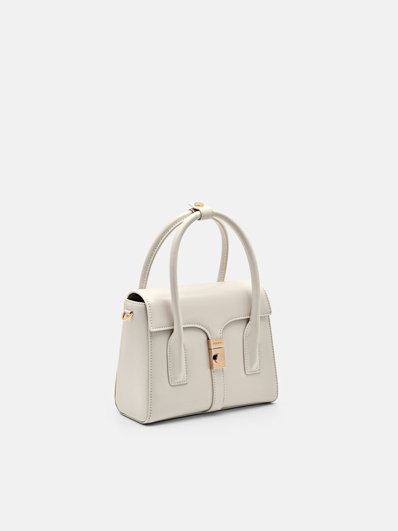 Pedro Studio Farida Leather Compact Handbag Women Top Handle Bags Chalk | Q9Q-2042