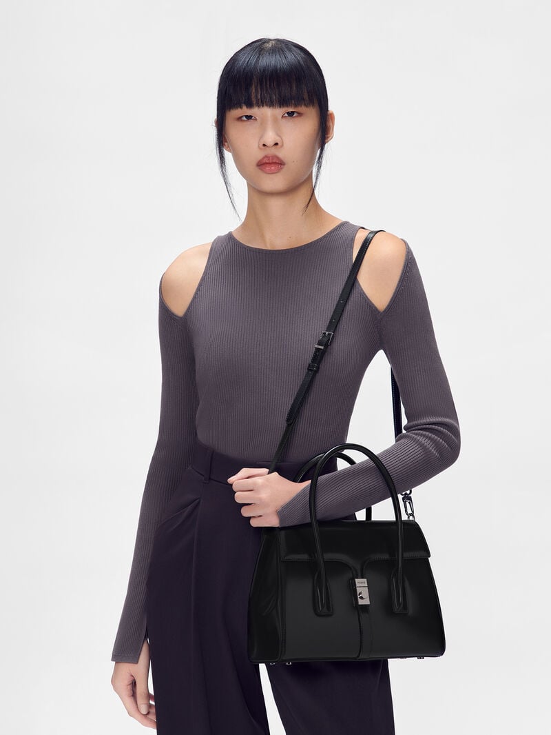 Pedro Studio Farida Leather Handbag Women Top Handle Bags Black | Q9Q-2039