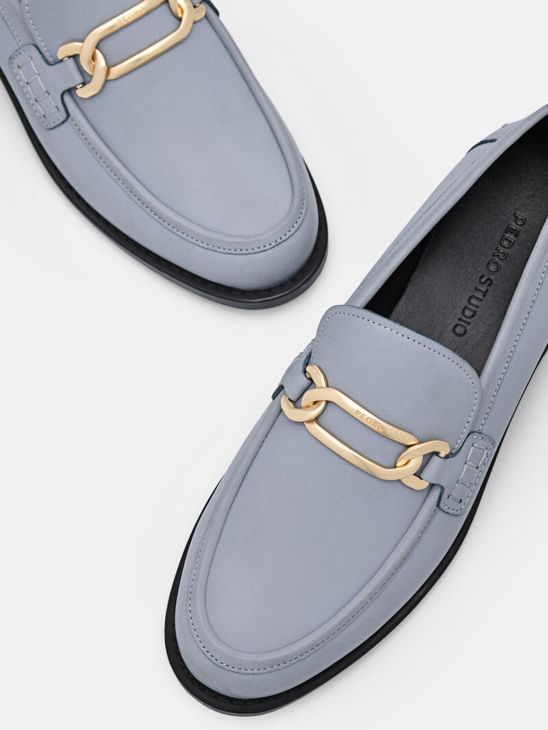 Pedro Studio Jeanne Leather Loafers Women Flats Slate Blue | Q9Q-2098