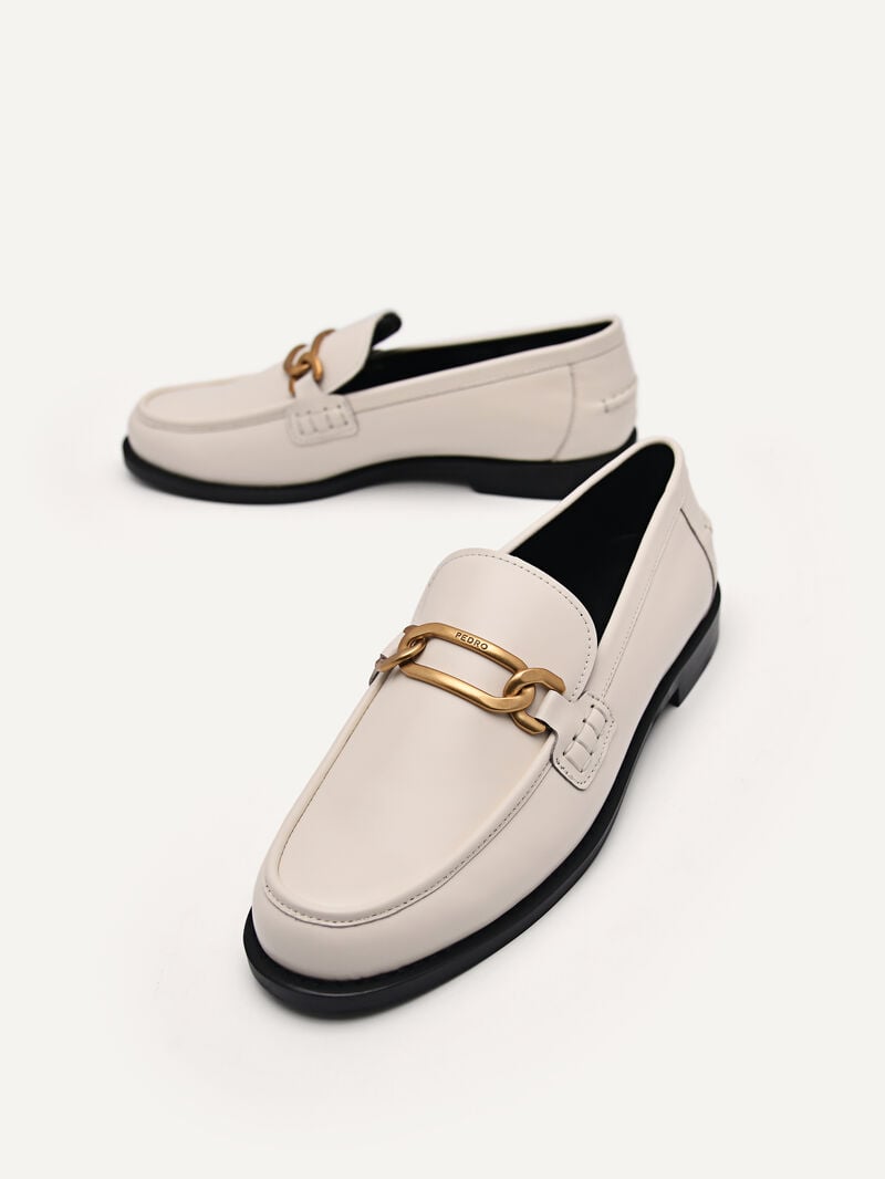 Pedro Studio Jeanne Leather Loafers Women Flats Chalk | Q9Q-2096