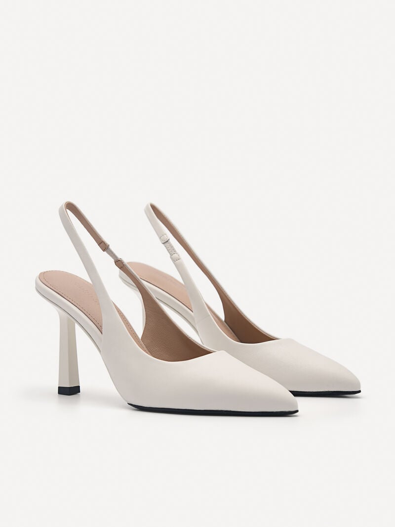 Pedro Studio Liza Leather Slingback Women Pumps Chalk | Q9Q-2062