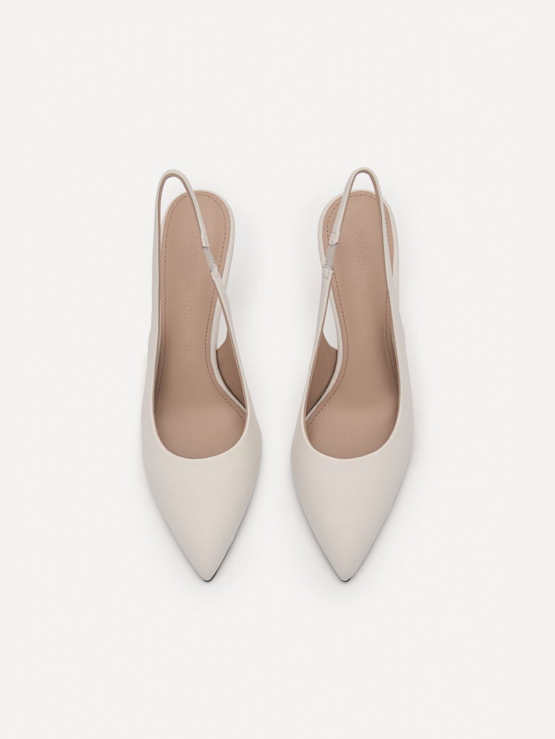 Pedro Studio Liza Leather Slingback Women Pumps Chalk | Q9Q-2062