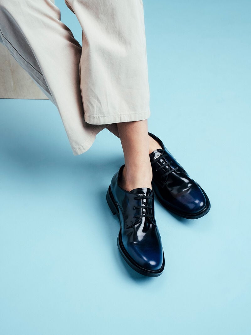Pedro Studio Lou Leather Derby Shoes Women Flats Navy | Q9Q-2087