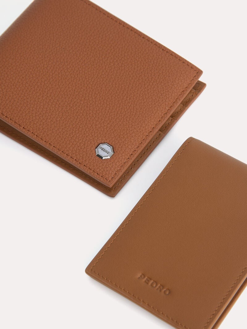 Pedro Textured Leather Bi-Fold with Insert Men Wallets Cognac | Q9Q-902