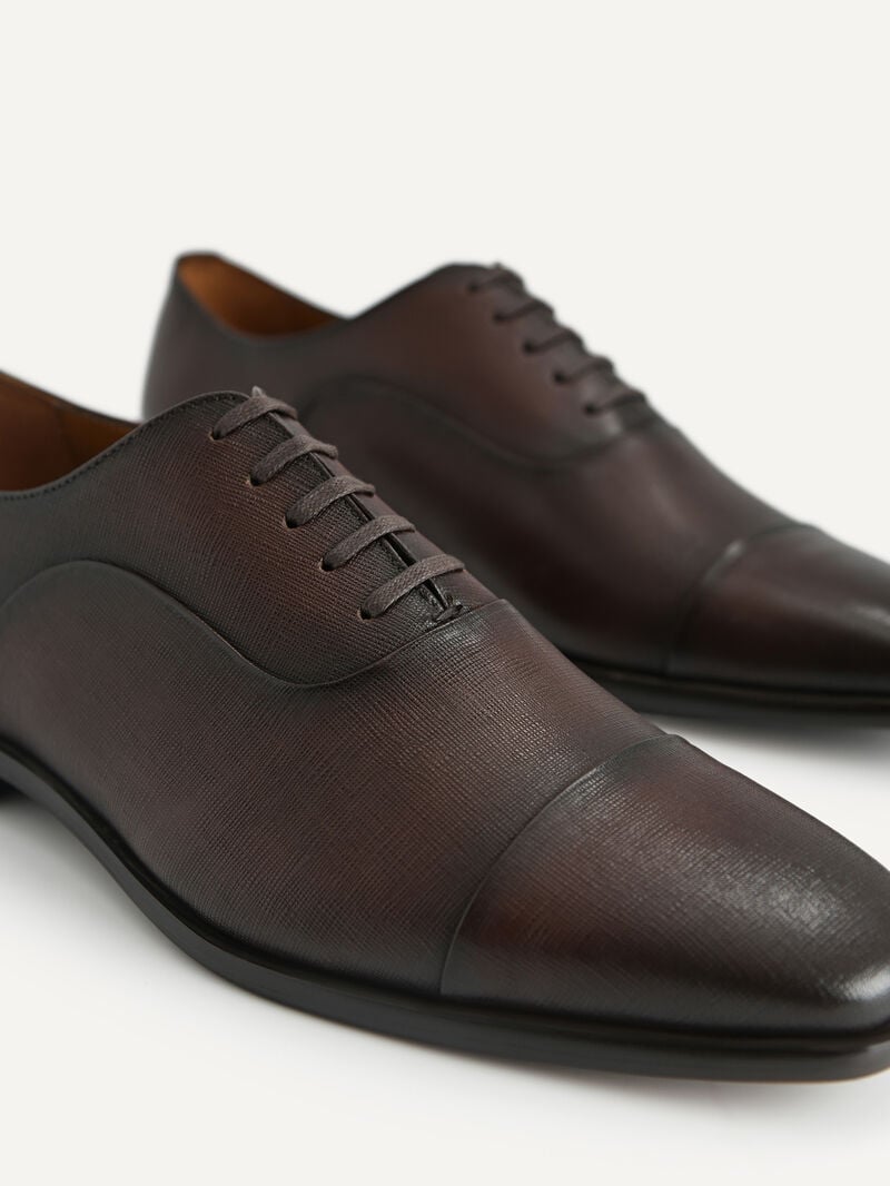 Pedro Textured Leather Men Oxford Shoes Brown | Q9Q-1530