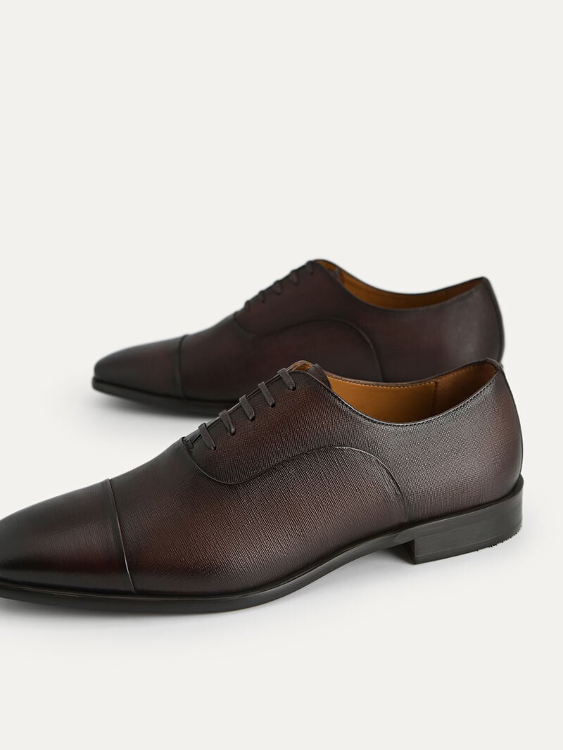 Pedro Textured Leather Men Oxford Shoes Brown | Q9Q-1530