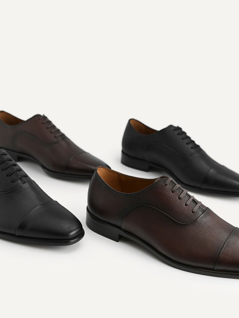 Pedro Textured Leather Men Oxford Shoes Brown | Q9Q-1530