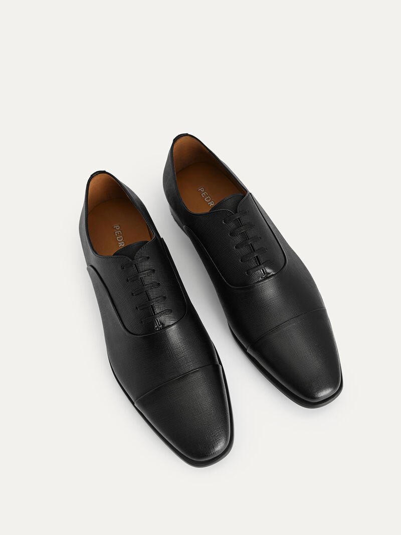 Pedro Textured Leather Men Oxford Shoes Black | Q9Q-1529