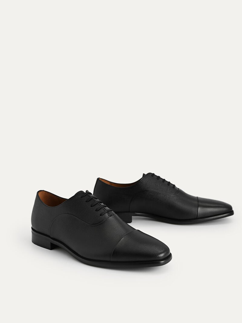 Pedro Textured Leather Men Oxford Shoes Black | Q9Q-1529