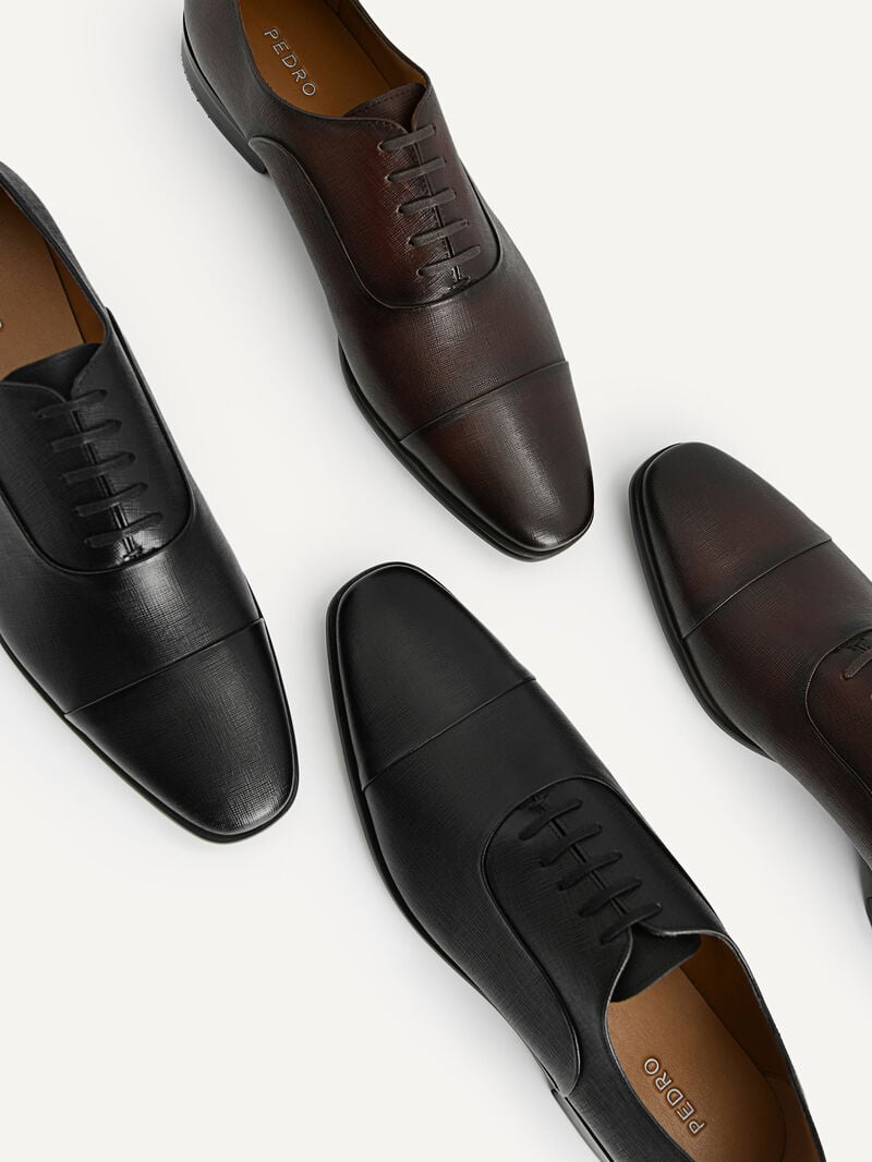 Pedro Textured Leather Men Oxford Shoes Black | Q9Q-1529