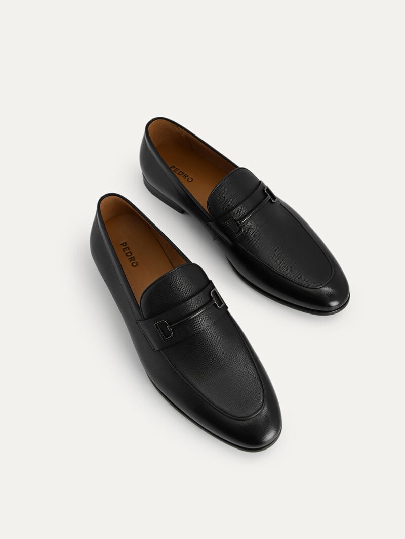 Pedro Textured Leather with Metal Bit Men Loafers Black | Q9Q-1525