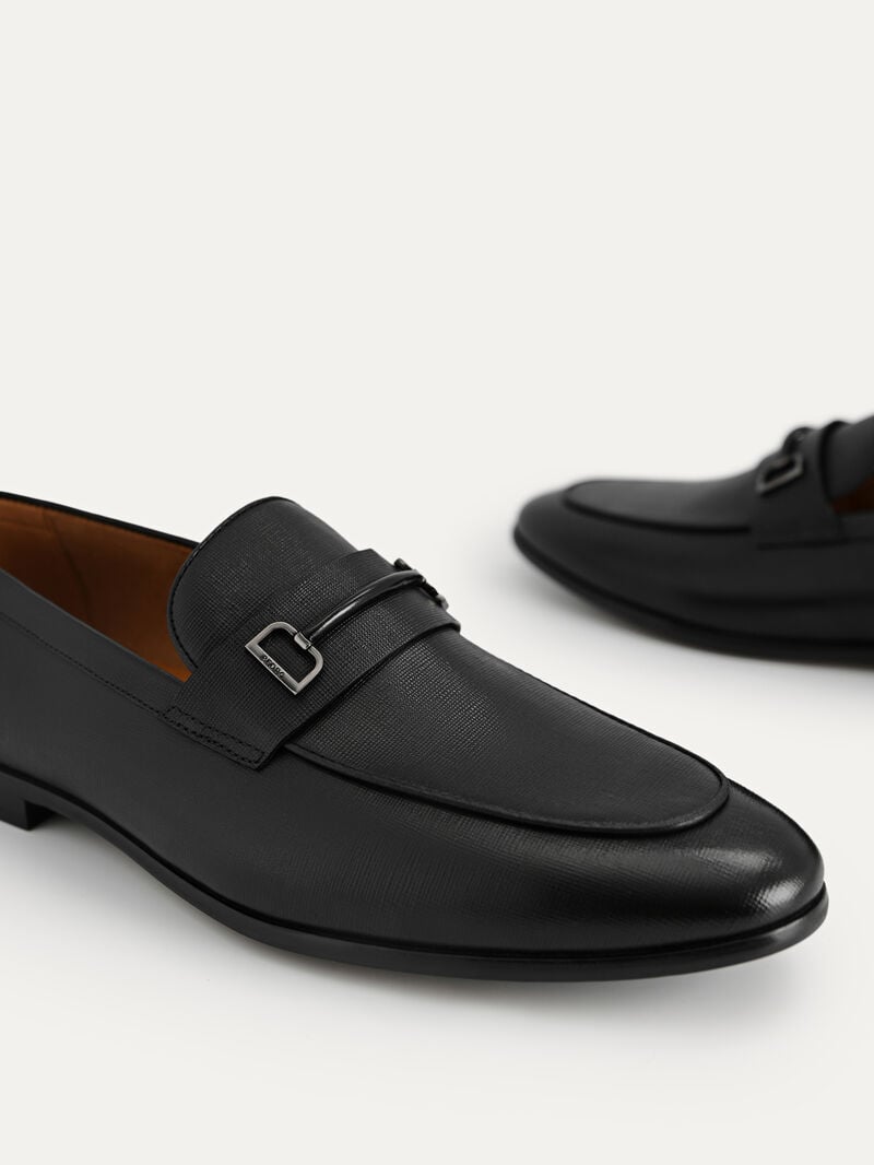 Pedro Textured Leather with Metal Bit Men Loafers Black | Q9Q-1525