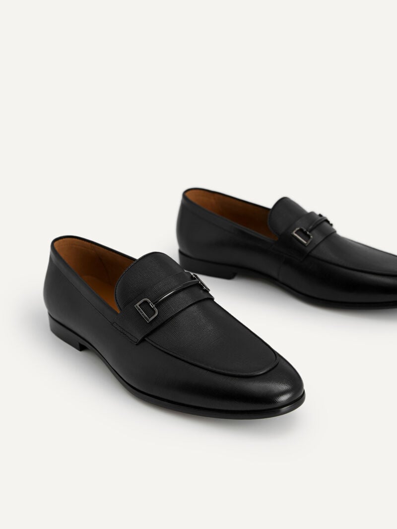 Pedro Textured Leather with Metal Bit Men Loafers Black | Q9Q-1525