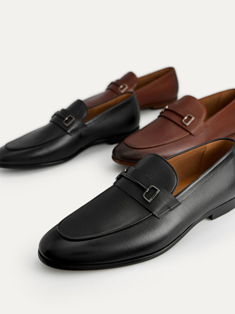 Pedro Textured Leather with Metal Bit Men Loafers Black | Q9Q-1525