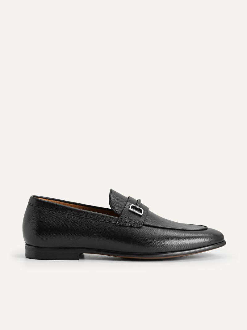 Pedro Textured Leather with Metal Bit Men Loafers Black | Q9Q-1525